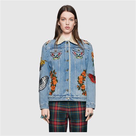 veste en jean gucci|Veste oversize en jean imprimé GUCCI pour femme .